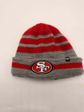 San Francisco 49ers '47 Brand Red and Gray Striped Cuffed Knit Beanie